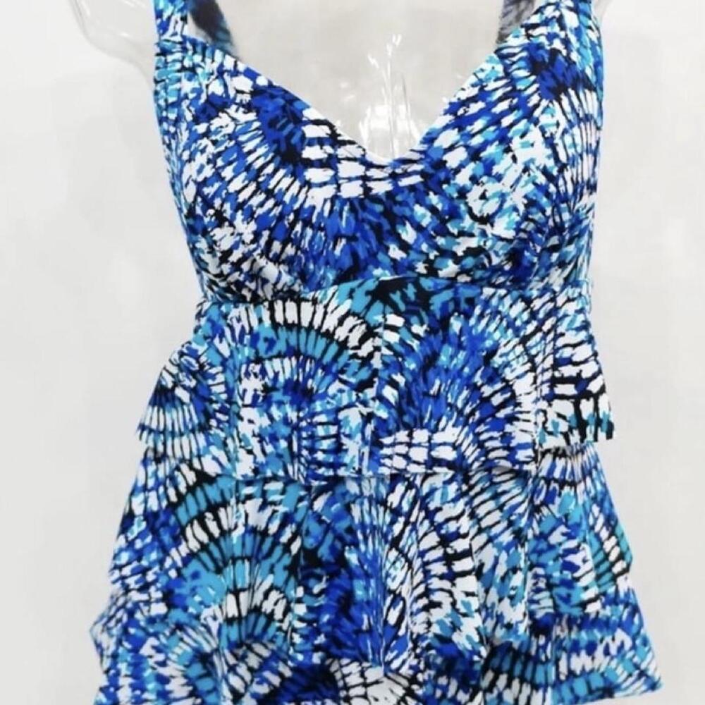 Croft & Barrow Blue and White Swirl Peplum One-Piece Swim Suit